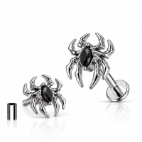 Tytanowy labret Black Widow z czarną cyrkonią