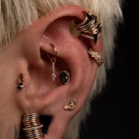 Mixt Smoky Quartz  Black Spinel push-in top 14k yellow gold