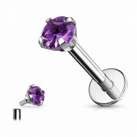 Titanium labret with prong set amethyst