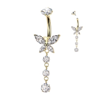 Złoty banan do pępka Crystal Butterfly dangle