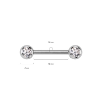 Titanium internally threaded nipple barbell with clear gems