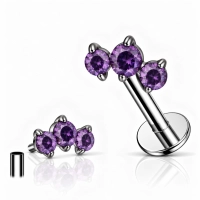 Titanium labret Roya with purple gems