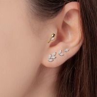 Tytanowy labret Marquise Leaf z cyrkoniami