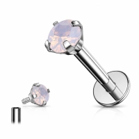 Titanium labret with prong set rose quartz