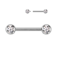 Titanium internally threaded nipple barbell with clear gems