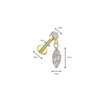 Złoty labret z zawieszką Marquise Zirconia i gwintem wewnętrznym