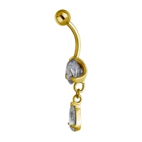 Gold navel ring Sophia with clear gems