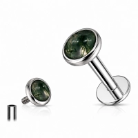 Tytanowy labret moss agate bezel set