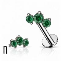 Titanium labret Roya with green gems