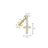 Złoty labret z zawieszką Cross i gwintem wewnętrznym