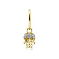 Gold piercing charm Jellyfish white gem