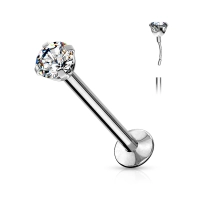 Stalowy labret push in z cyrkonią prong set