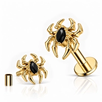 Złoty tytanowy labret Black Widow z czarną cyrkonią