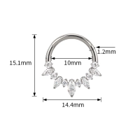 Tytanowy septum daith clicker Frozen białe cyrkonie