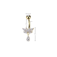 Gold navel barbell Crystal Lotus dangle