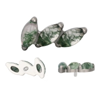 Tytanowy labret 3 marquise leaf moss agate prong set