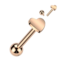 Rose gold titanium internally threaded Heart & Ball labret