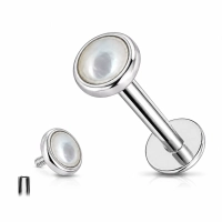 Tytanowy labret white shell bezel set